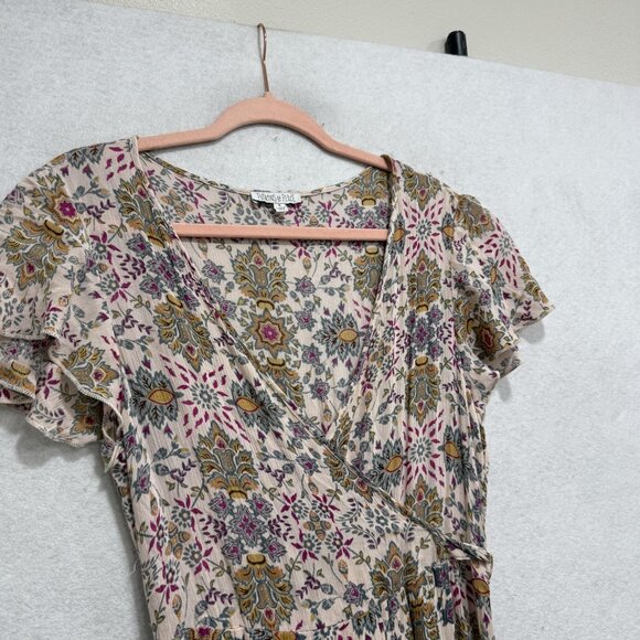 Patrons of Peace Dress Womens Small Floral Wrap Maxi Boho Flutter Sleeve V Neck - Picture 3 of 11